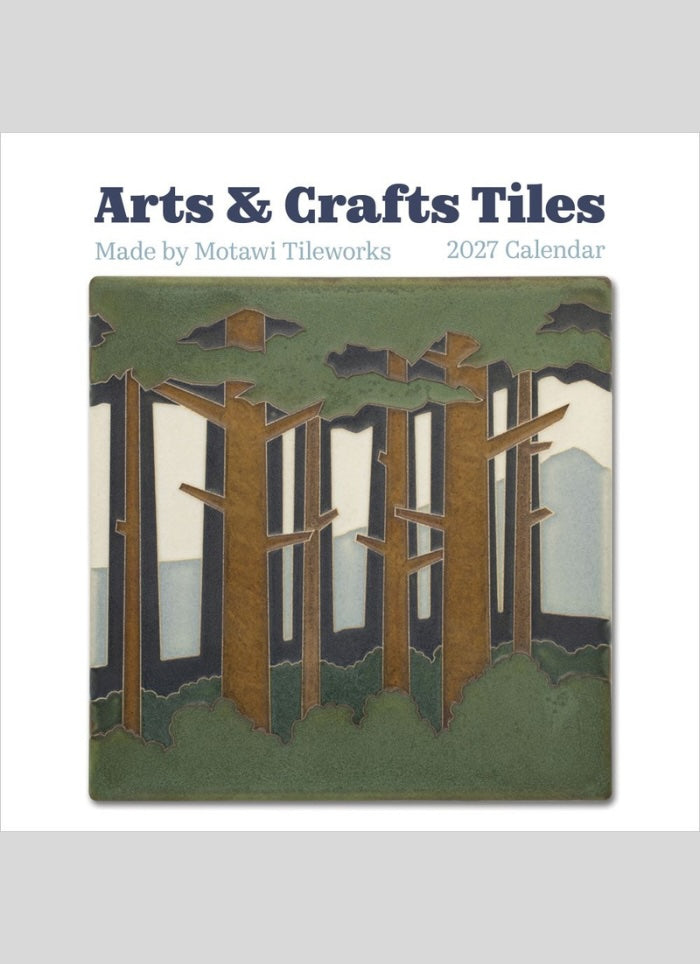 Calendar cover for Arts & Crafts Tiles by Motawi Tileworks with a design of trees and mountains.