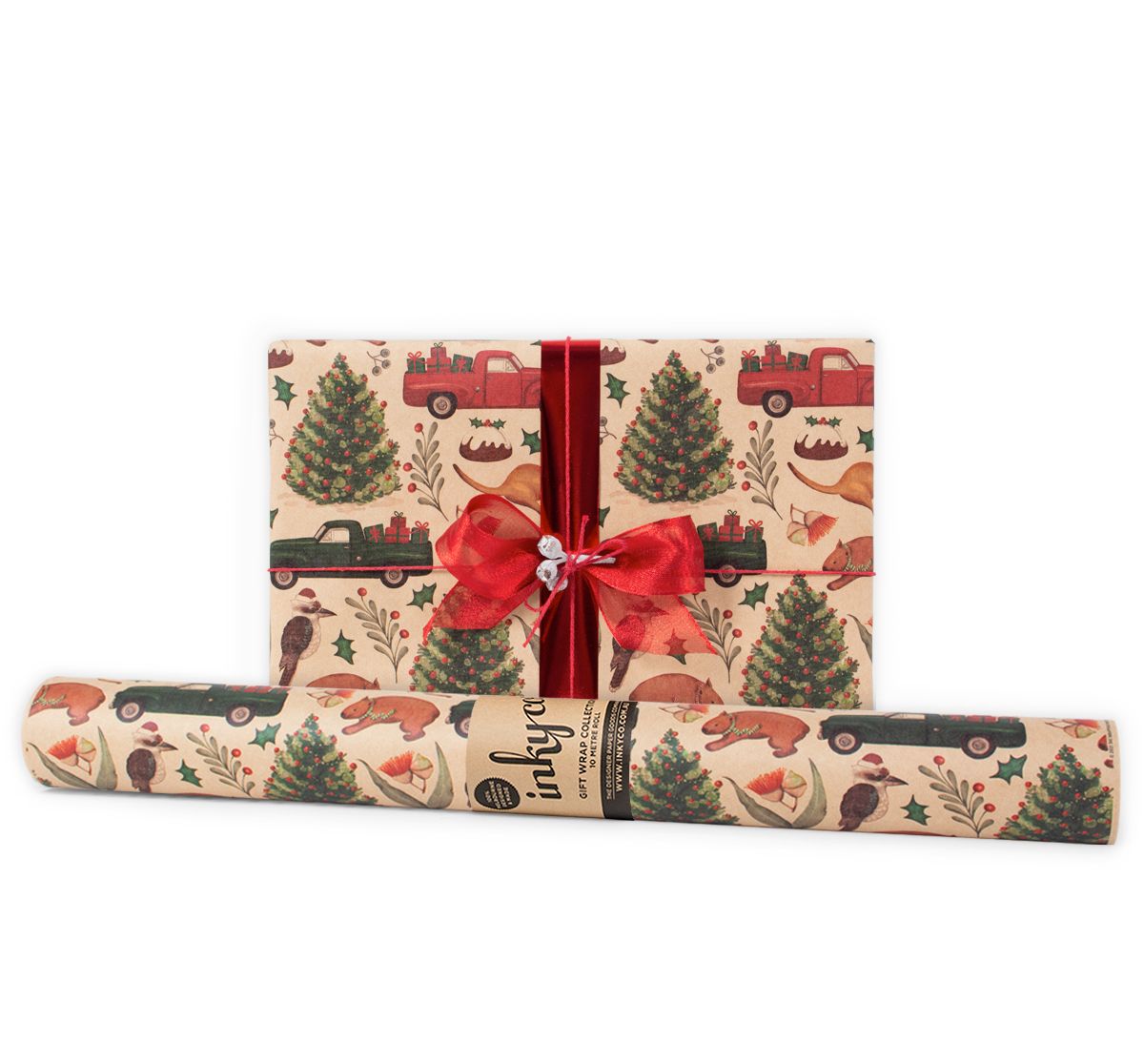 Aussie Xmas Kraft wrapping paper in 5m roll.