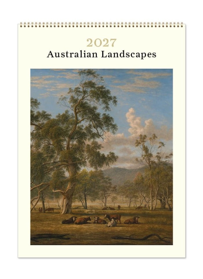 Calendar cover for 2027 featuring an Australian landscape with trees and animals.