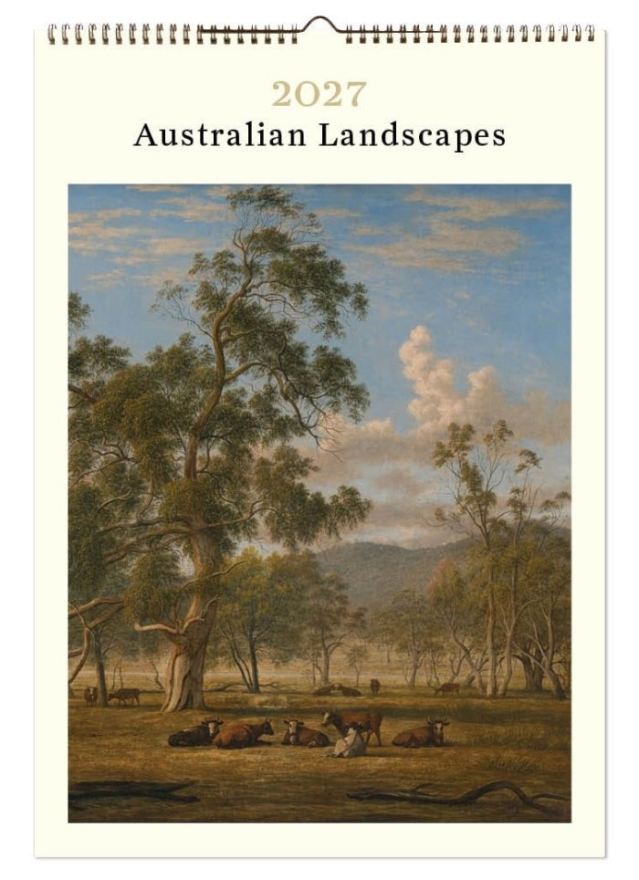 Calendar cover for 2027 featuring an Australian landscape with trees and animals.