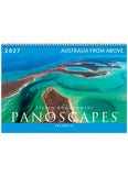 Front page of Panoscapes calendar with an arial photo of a waterway in blues and greens.