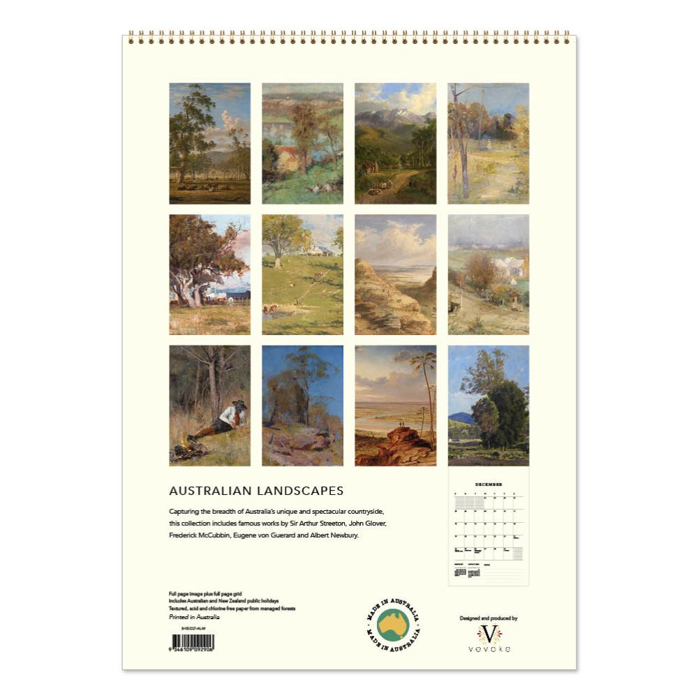 Calendar with Australian landscapes on a white background
