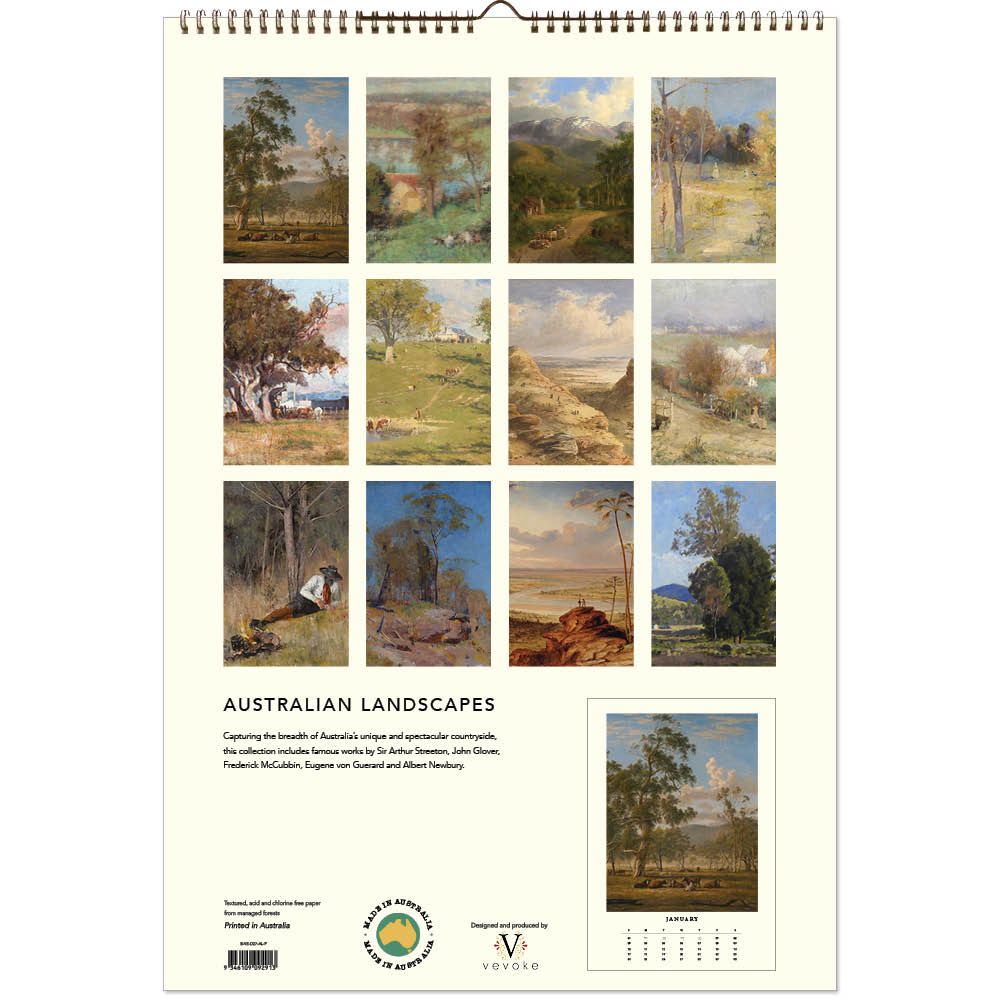 Calendar with Australian landscapes on a white background