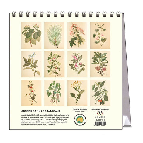 Desk calendar with botanical illustrations on a white background