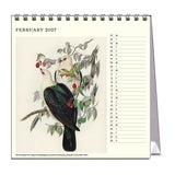 Calendar for February 2027 with bird illustration on a white background