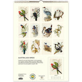 Back cover of calendar with each months illustration of birds