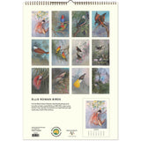 Back page of Ellis Rowan calendar with monthly paintings of birds