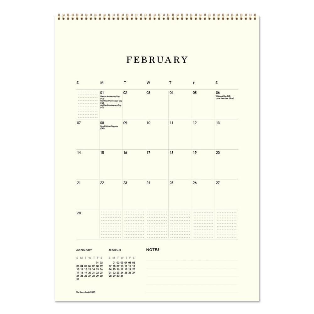 Calendar page for February on a light yellow background