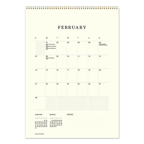 Calendar page for February on a light yellow background