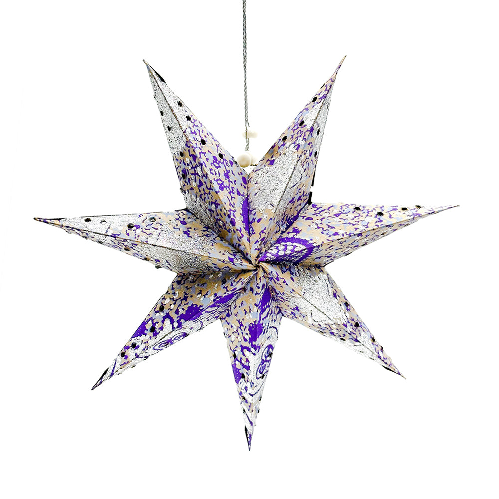 Silver and purple glitter paper star decoration