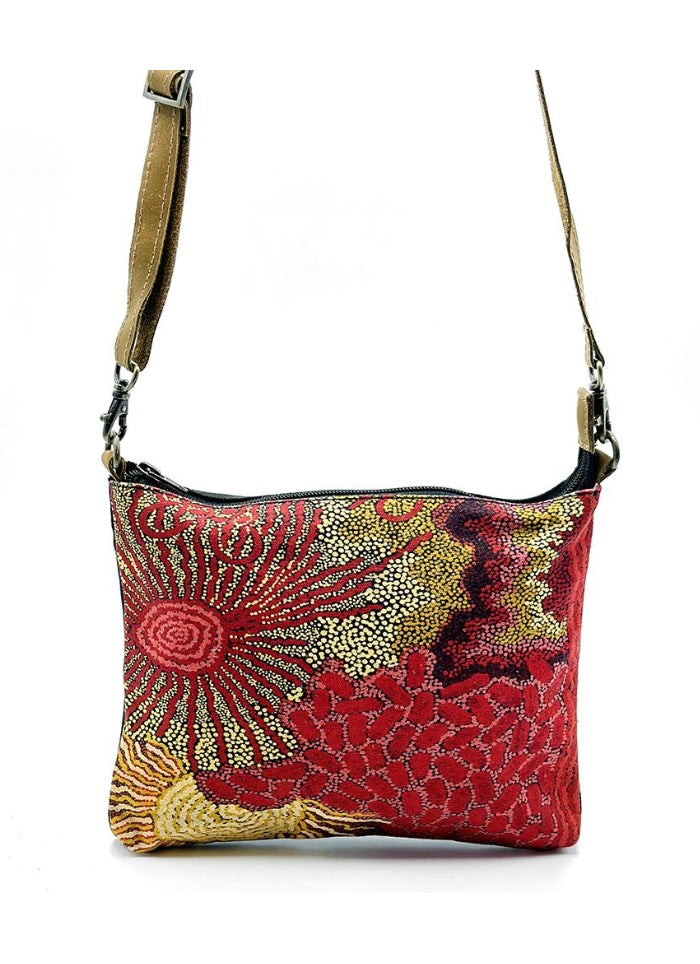 Cross over bag with artwork by Damien and Yilpi Marks