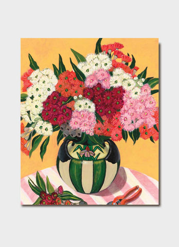 John Klein art card - Gum Blossoms in Art Deco Vase