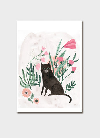 Katie Wilson art card - Cat Amongst Flowers