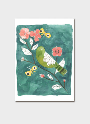 Katie Wilson art card - Green Bird Blue