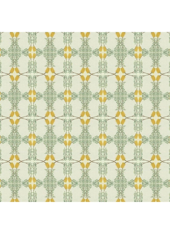 Patterned paper with green and yellow design on a white background