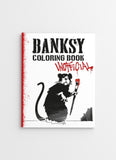 Banksy coloring book with rat illustration on a white background