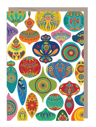 Colorful patterned card with geometric shapes on a white background