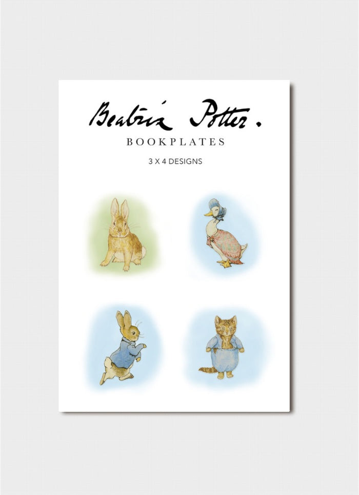 Bookplate packaging with illustrations of characters from 'Beatrix Potter' on a white background