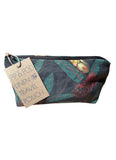 Linen travel pouch with botanical design and 'Pip & Pod' tag on a white background