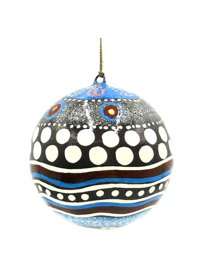 Decorative ornament with polka dot and striped pattern on a white background
