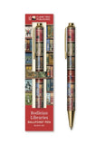 Bodleian Libraries ballpoint pen with packaging featuring bookshelf design