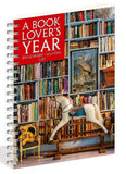 Calendar cover with bookshelf and rocking horse design, titled 'A Book Lover's Year'.
