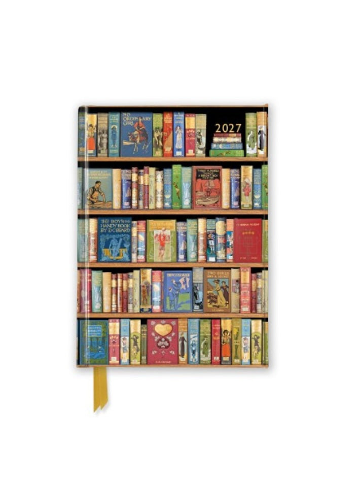 Diary with bookshelf design on cover featuring various books, with '2027' printed at the top.