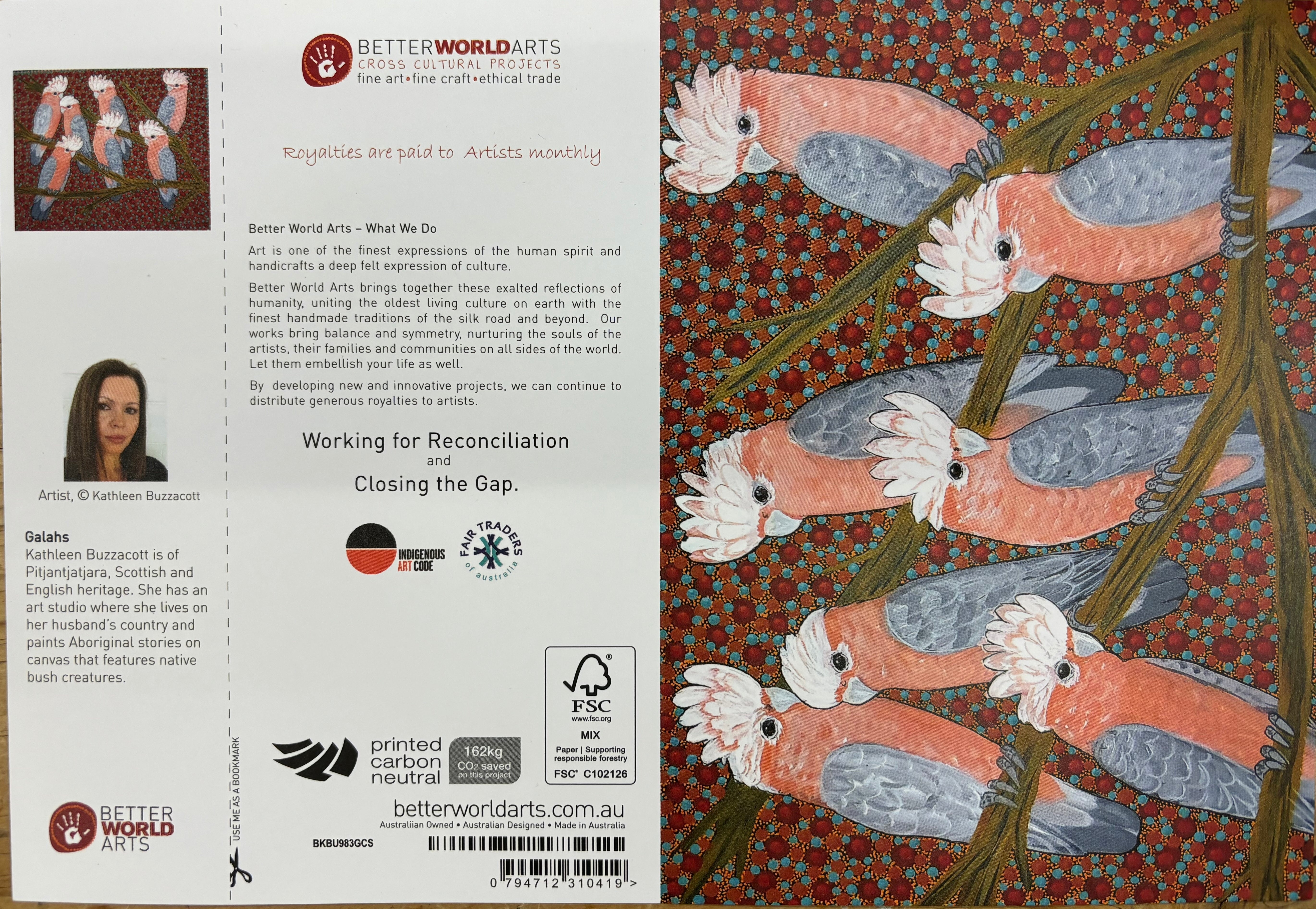 Back of large blank card with art by Kathleen Buzzacott.