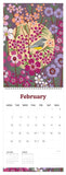 February page with puple flowers and a bird with a moon behind.