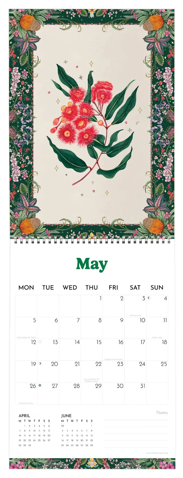 Calendar page for May with floral design and decorative border