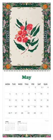 Calendar page for May with floral design and decorative border