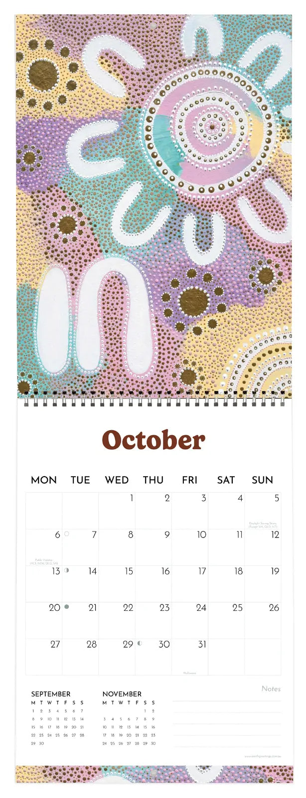 Calendar for October with a colorful abstract design on a white background