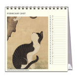 Calendar for February 2027 with a cat illustration on a white background