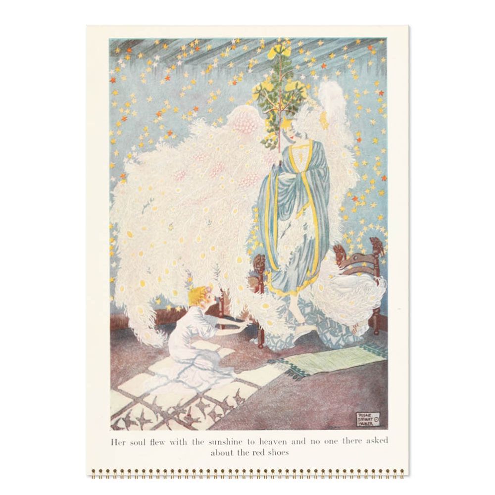 Illustration of a woman in a long dress with a child, surrounded by flowers and text on a white background.