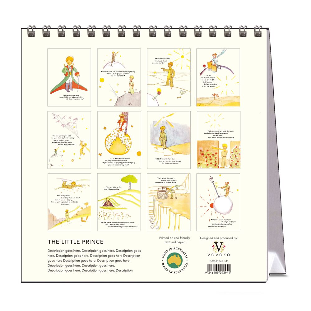 Illustrated calendar with 'The Little Prince' theme on a white background