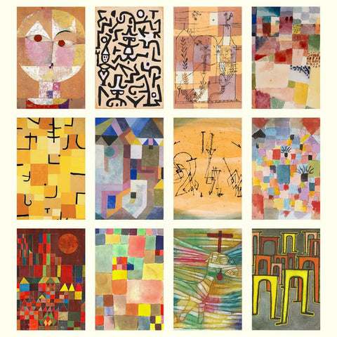 Grid of abstract artworks with various patterns and colors