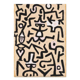 Beige painting with black abstract patterns on a white background