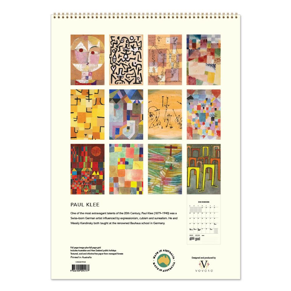 Calendar with Paul Klee artworks on a white background