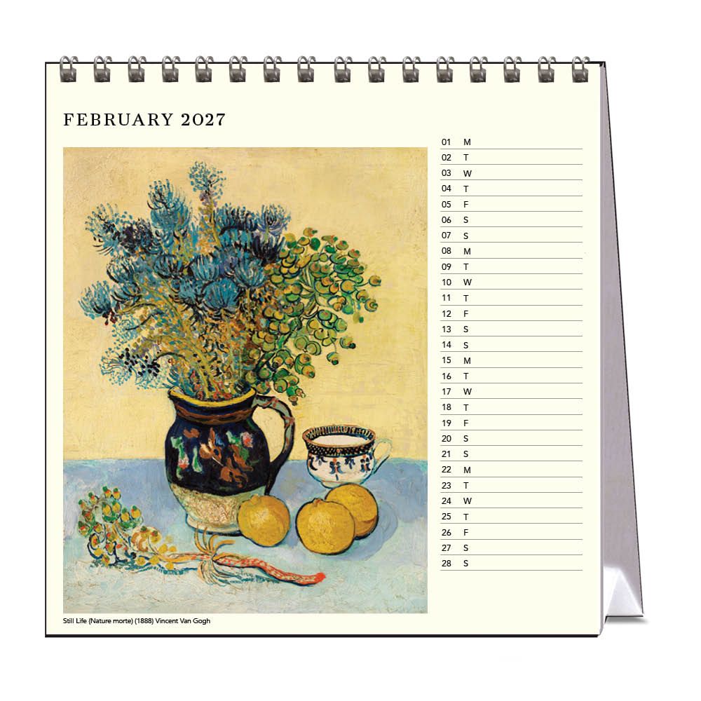 Calendar for February 2027 with Van Gogh painting of flowers and lemons.