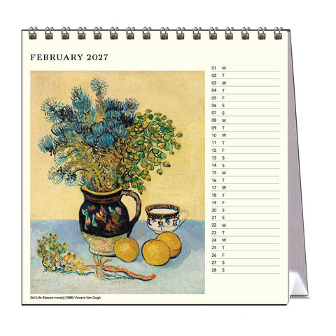 Calendar for February 2027 with Van Gogh painting of flowers and lemons.