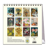 Calendar with still life paintings by various artists on a white background