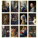 Collage of various paintings by Johannes Vermeer featuring women in domestic settings.