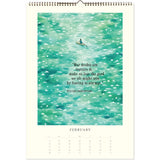 Calendar page with a quote by William Shakespeare on a teal watercolor background