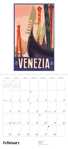 Italy Vintage Travel Posters Wall Calendar 2025 - February month view