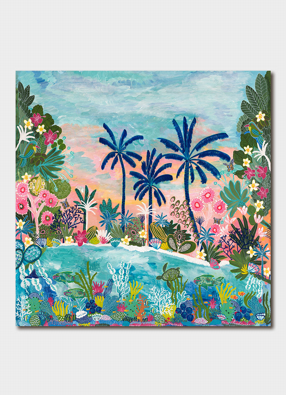 A bright abstract artwork ain pinks and other colours