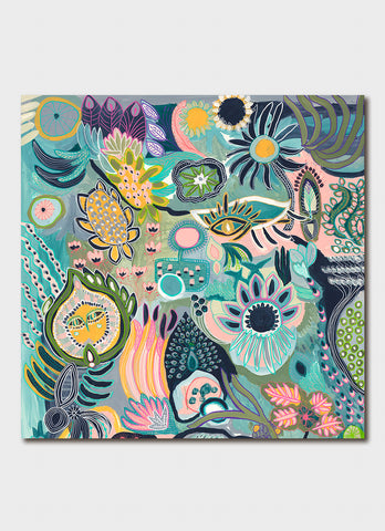 A colourful artwork in blues and greens.