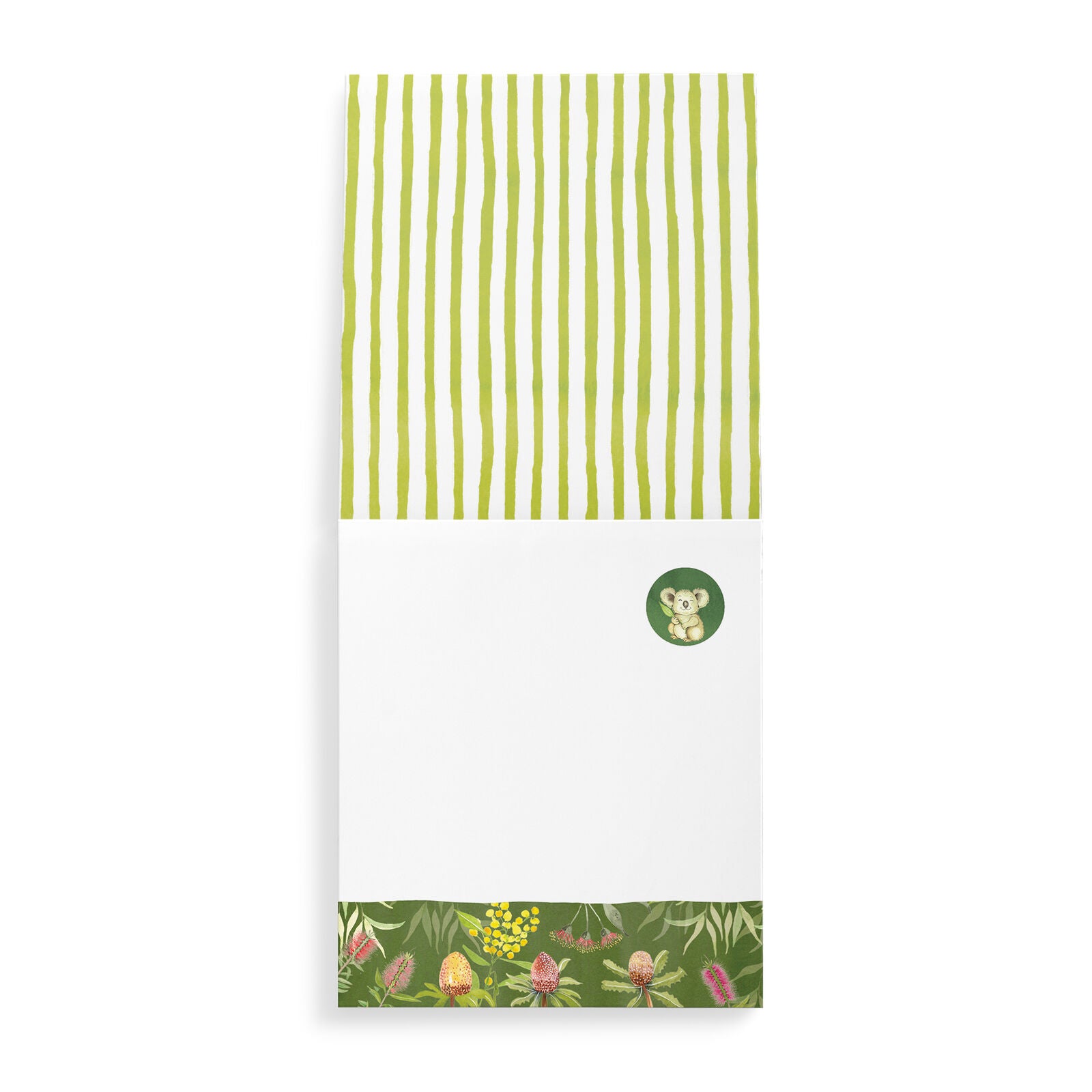 Inside the notepad with a blank page with a line of illustration and a small koala in the corner.