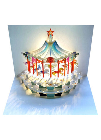 Forever Laser Cut Pop-up Card - Carousel Happy Birthday