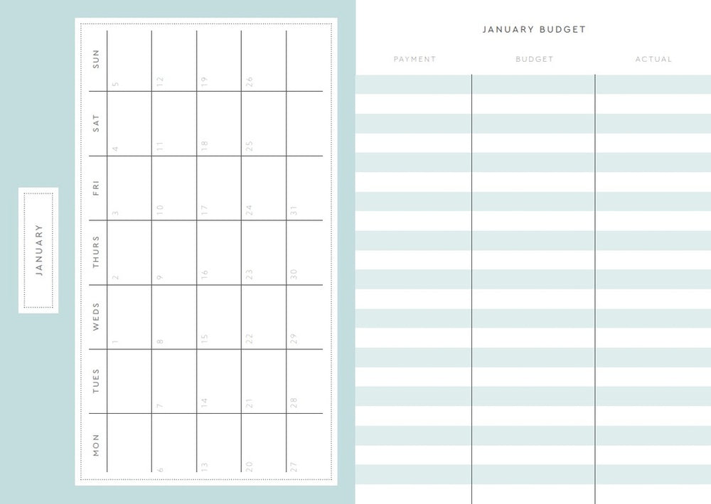 Month and budget pages of Cath Kidston diary.