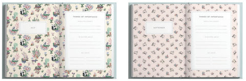 Open pages of Cath Kidston diary with floral patterned pages.